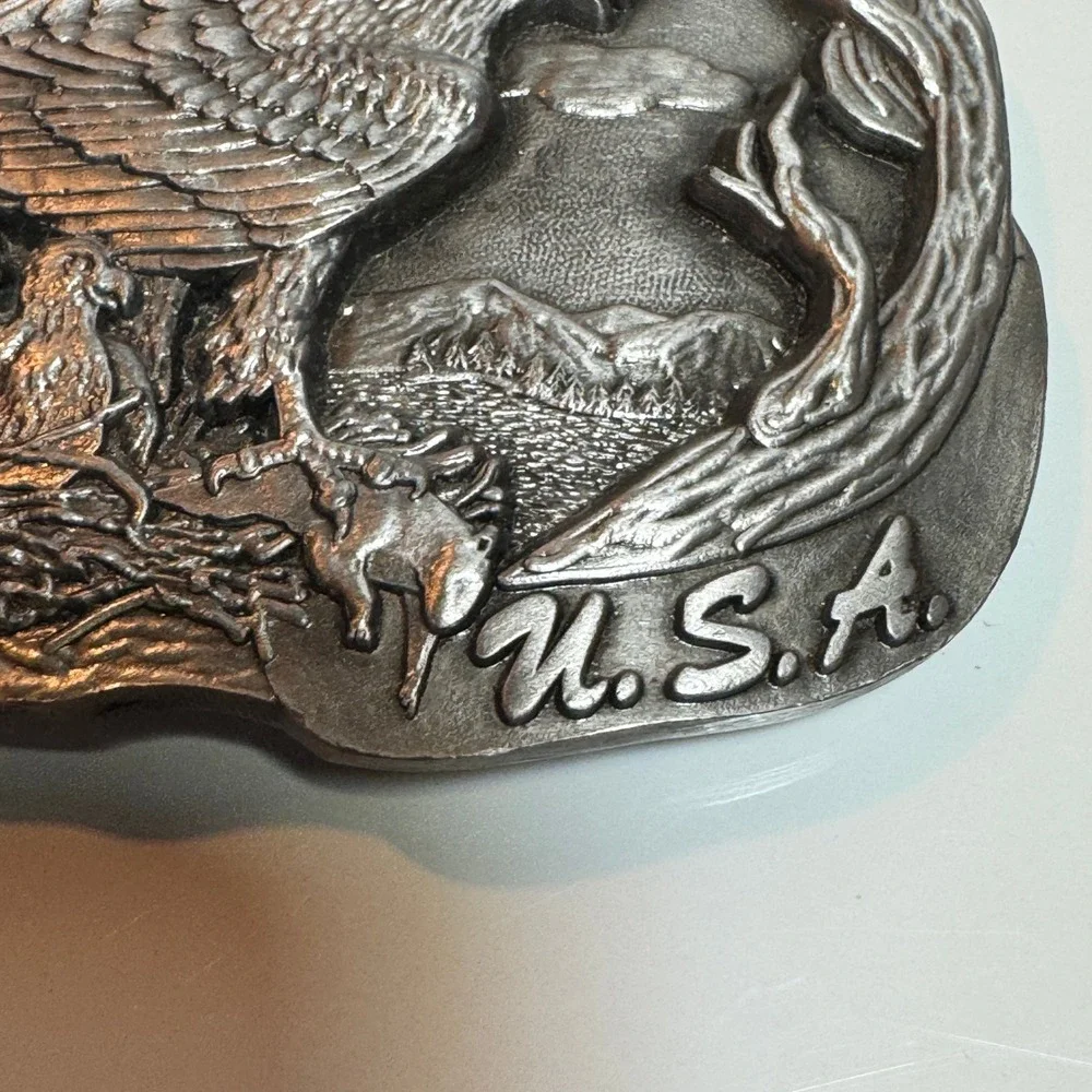 Vintage USA Made Eagle Nest Born Free Belt Buckle Pewter‎ Metal 1987